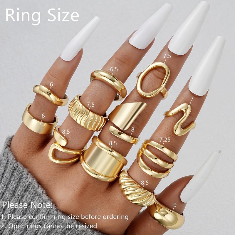 17mile Chunky Gold Stackable Rings for Women Non Tarnish, 18K Gold-Plated Statement Open Stacking Rings, Knuckle Band Ring Set - Image 2